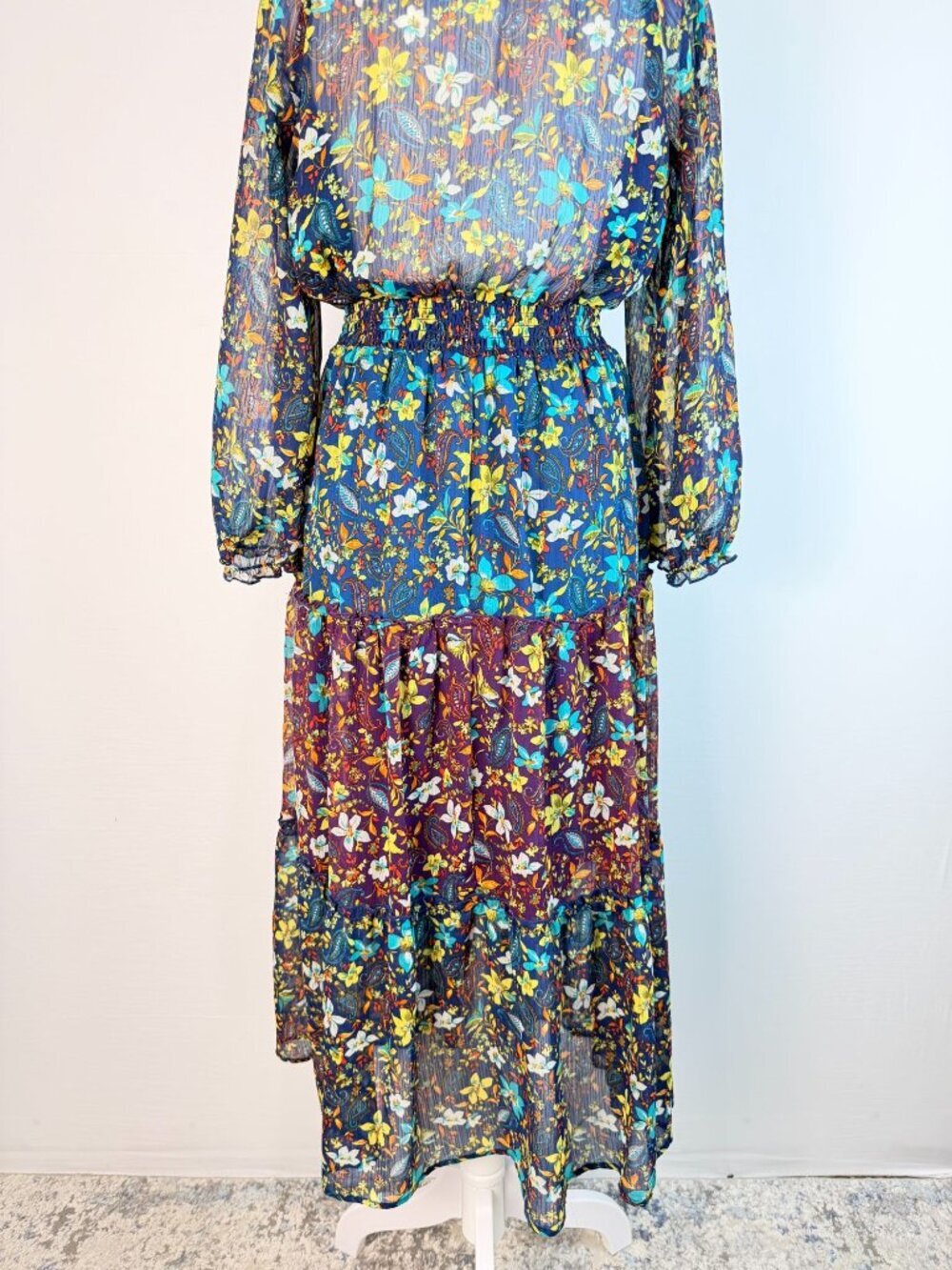 Fig And Flower Womens M Blue Floral Paisley Maxi Dress Boho Long Sleeve - Picture 12 of 16